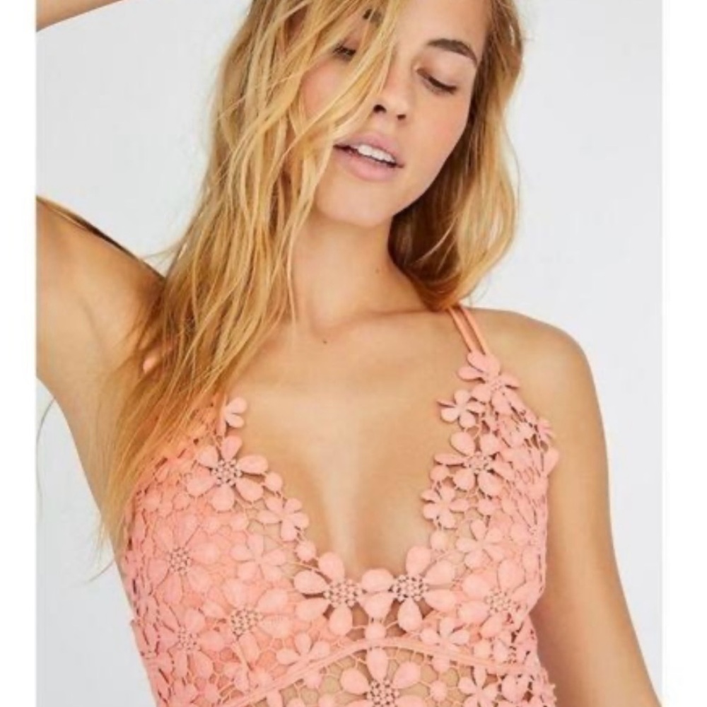 Free People Miss Dazie Coral Floral Crochet Bralette